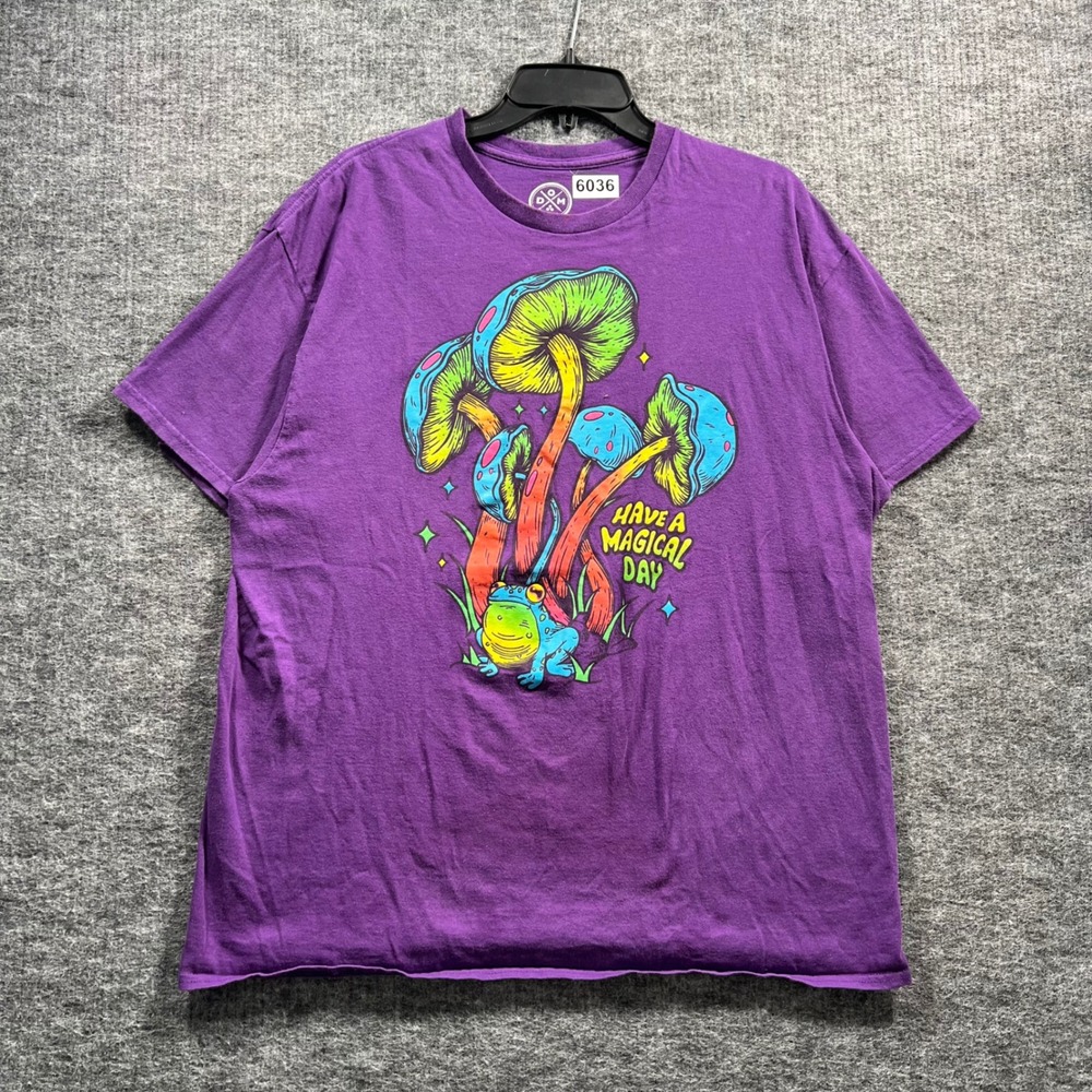 DXM Have a Magical Day Mushroom Frog Purple Graphic T-Shirt Mens XL